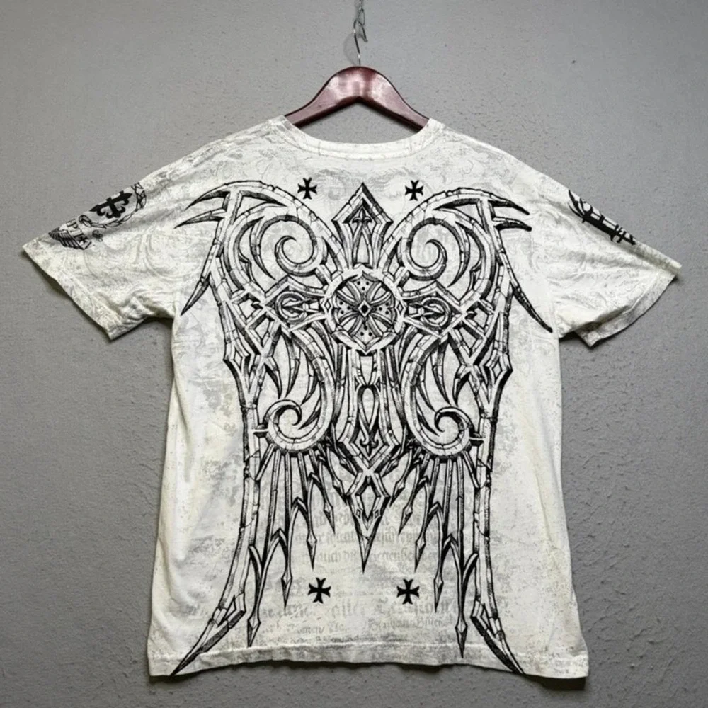 Raw State T-Shirt Mens Large White Redemption Gothic Cross Wings Y2K Graphic Tee